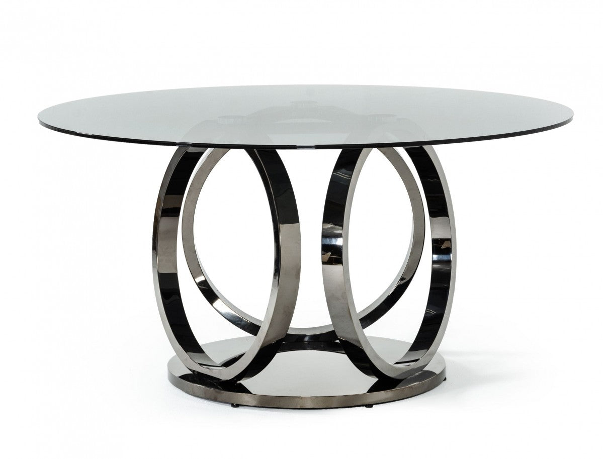 Enid Modern Smoked Glass & Black Stainless Steel Dining Set
