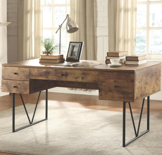 Analiese 4 Drawer Industrial Design Desk - Nutmeg Finish