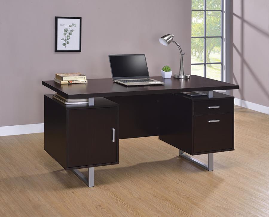 Lawtey Office Desk w/Storage - Cappuccino Finish