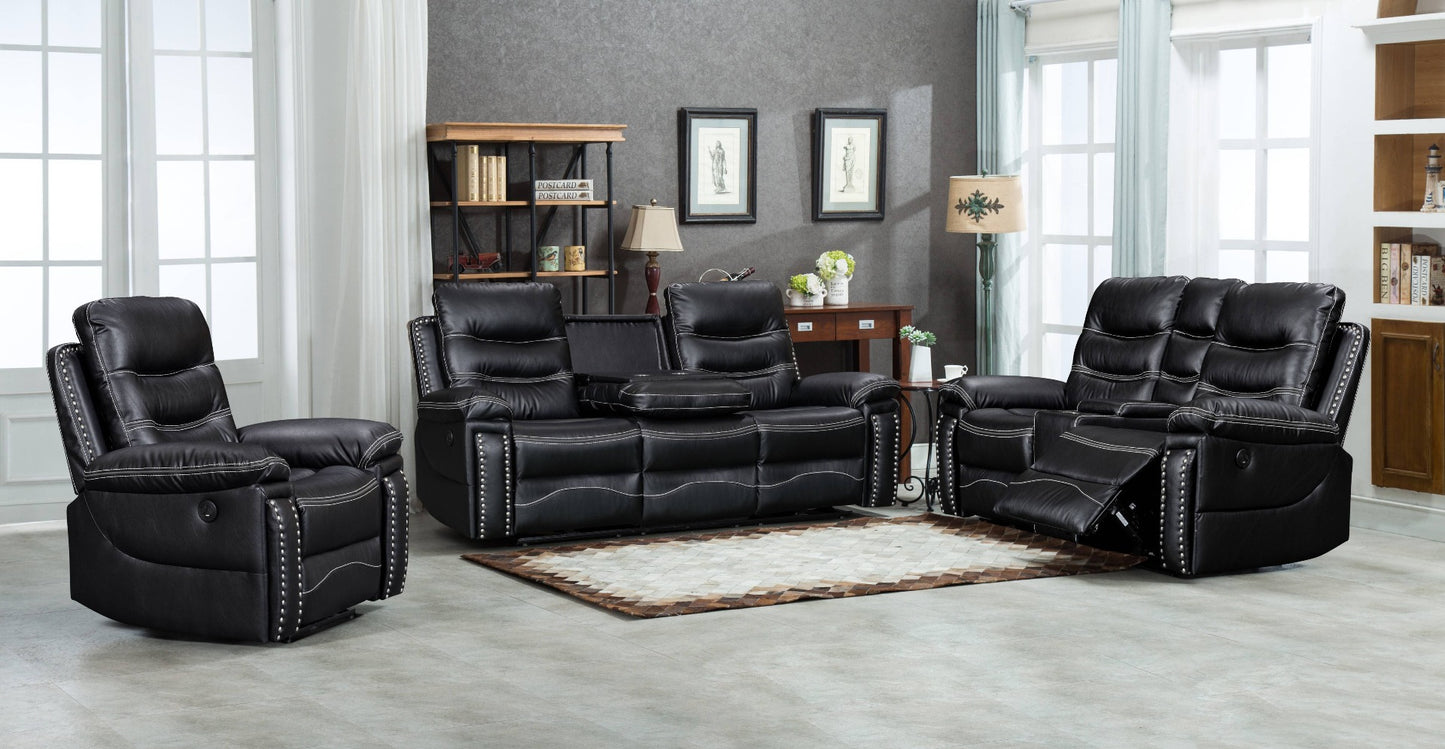 Juego de sala de estar reclinable eléctrica Jamul de 3 piezas - Negro o gris