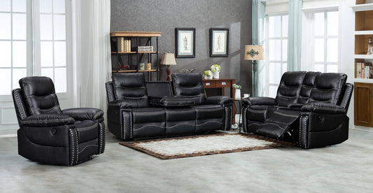 Juego de sala de estar reclinable eléctrica Jamul de 3 piezas - Negro o gris