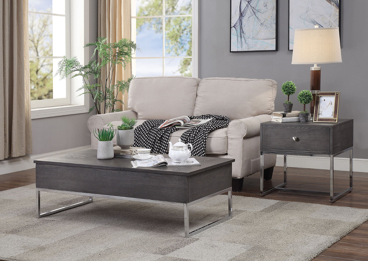 Iban Coffee Table w/Lift Top - Gray Oak Finish