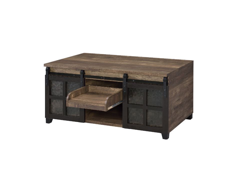 Nineel Rustic Sliding Barn Door Coffee Table