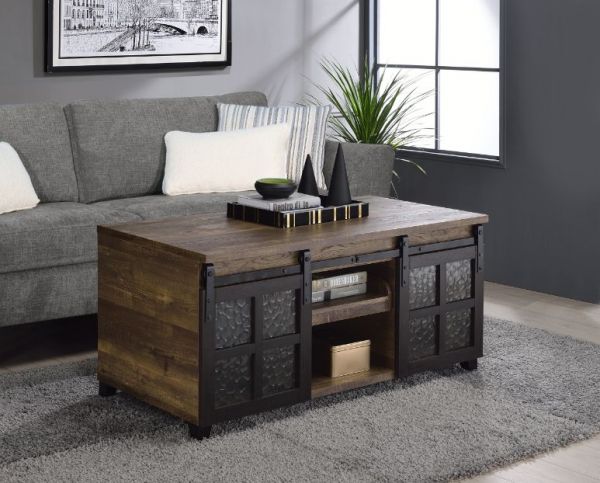 Nineel Rustic Sliding Barn Door Coffee Table