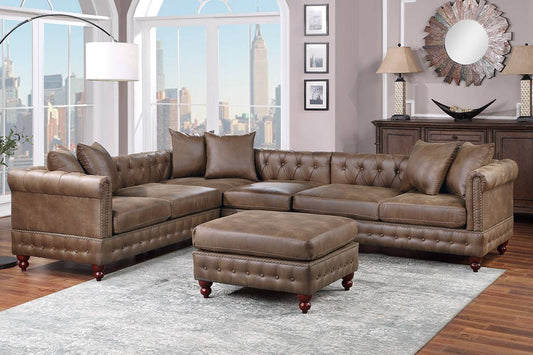 Poundex F8945 Sectional Set - Dark Coffee Leatherette