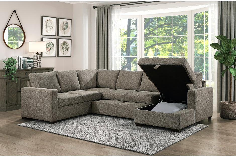 Homelegance 9206BR - Elton Sectional w/Pull Out Bed & Storage
