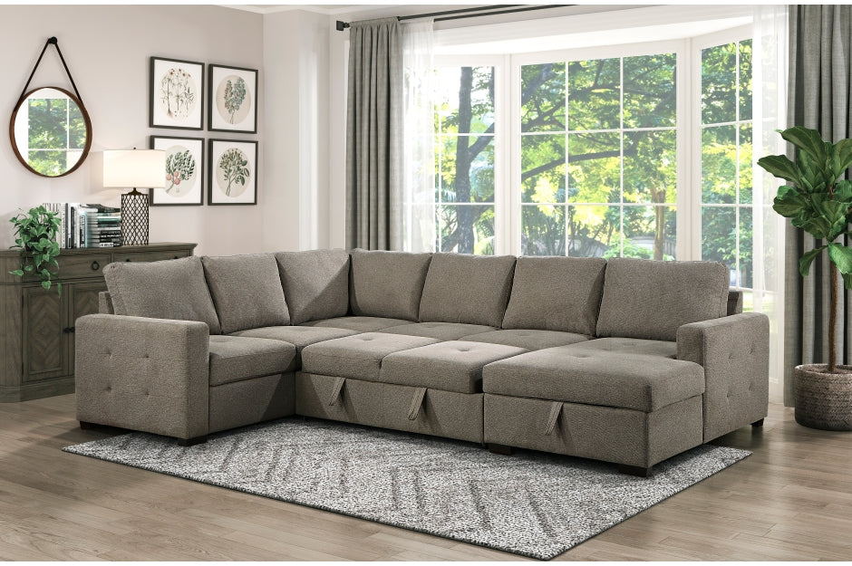 Homelegance 9206BR - Elton Sectional w/Pull Out Bed & Storage