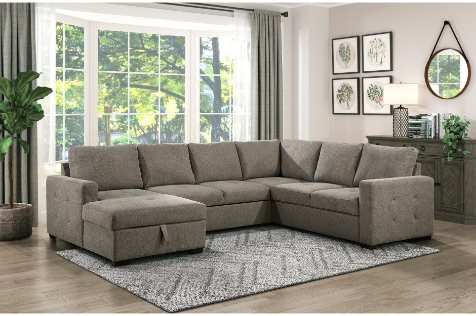 Homelegance 9206BR - Elton Sectional w/Pull Out Bed & Storage
