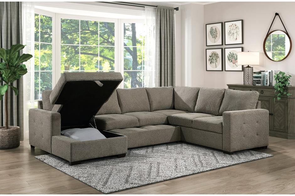Homelegance 9206BR - Elton Sectional w/Pull Out Bed & Storage