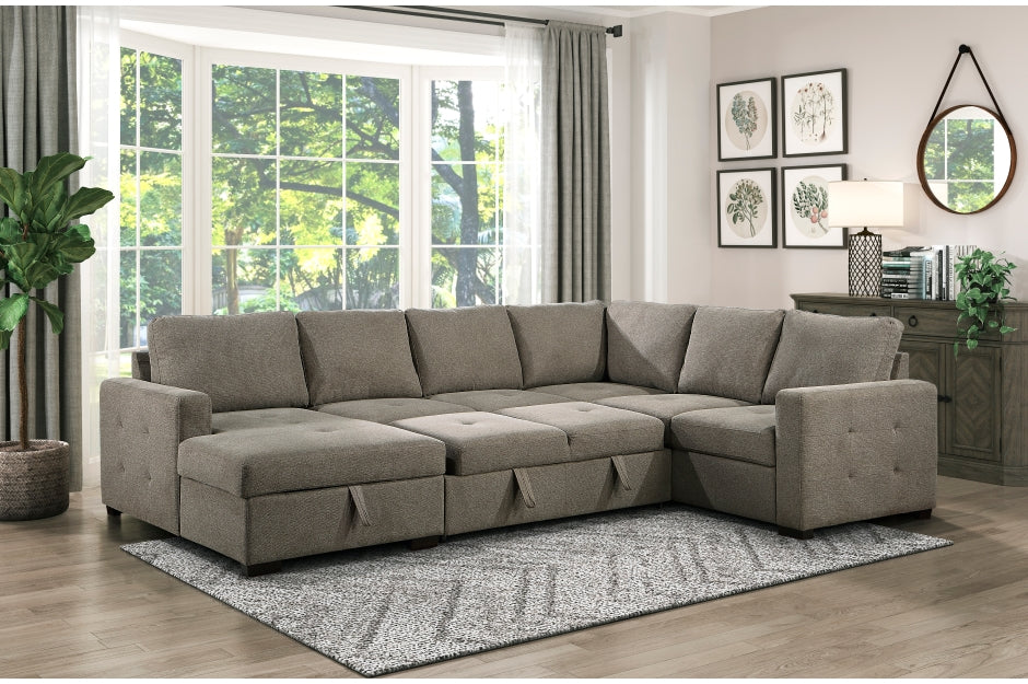 Homelegance 9206BR - Elton Sectional w/Pull Out Bed & Storage