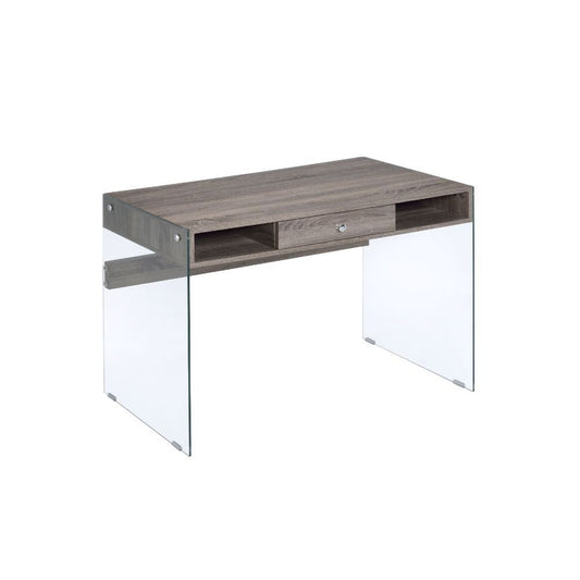 Armon Writing Desk - Clear Glass Gray Oak Finish