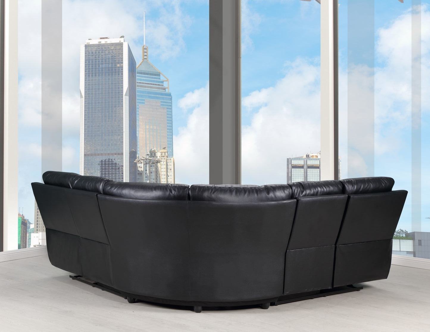 Melinda Power Motion Sectional - Black Leather Air