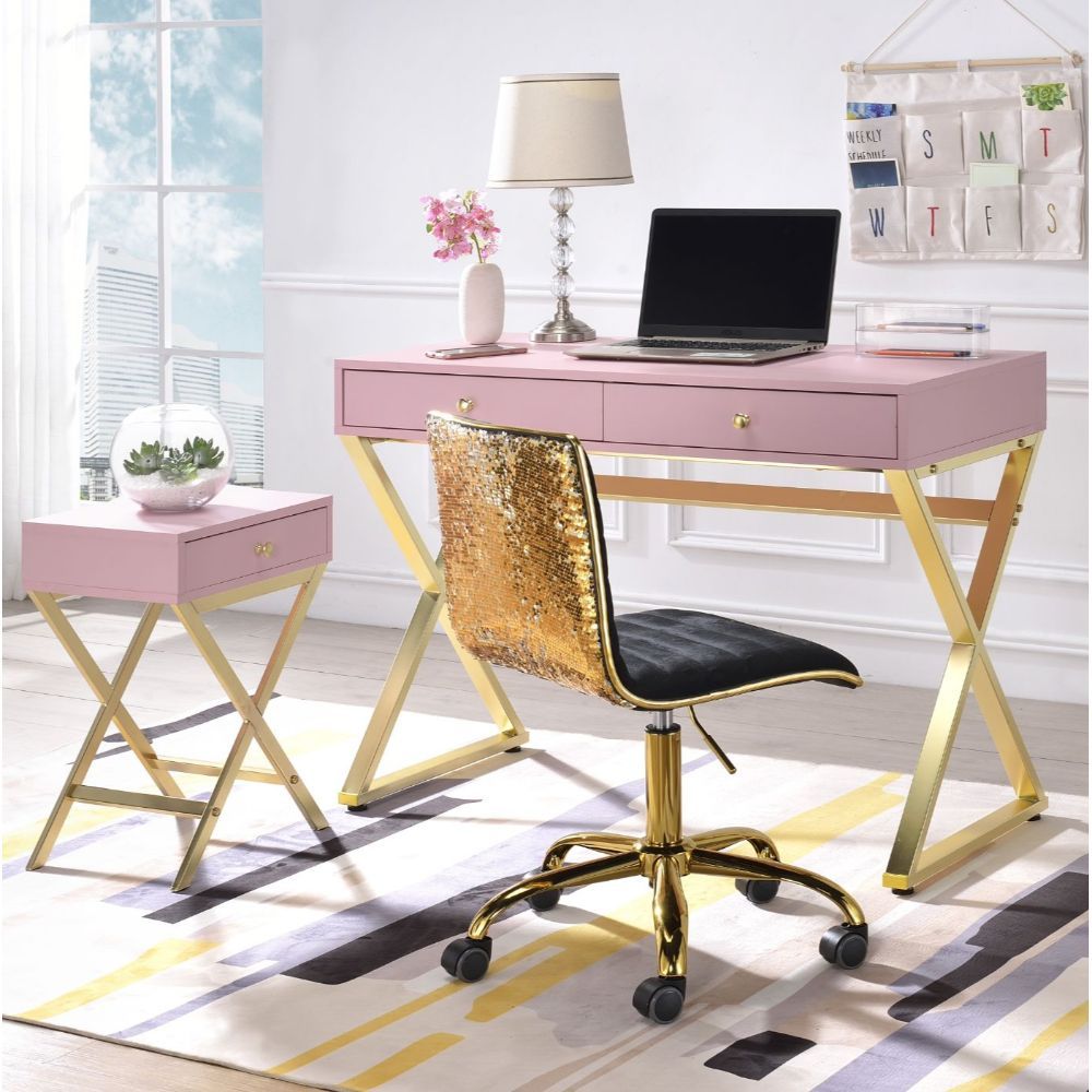 Coleen Desk - Pink & Gold Finish