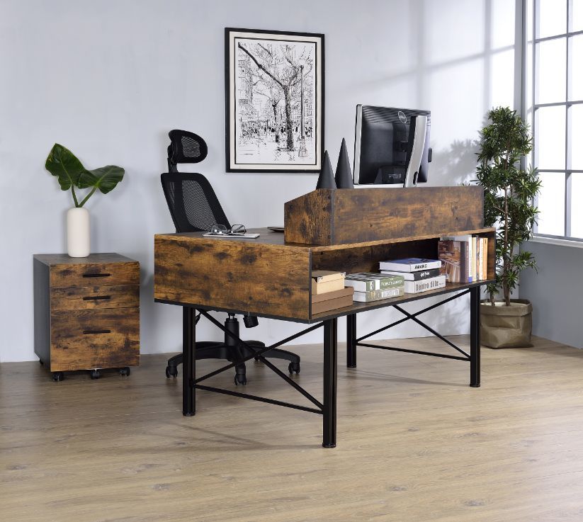 Acme Computer Desk ACME Computer Desk - 92800 - Weathered Oak & Black Finish – Bradley ...