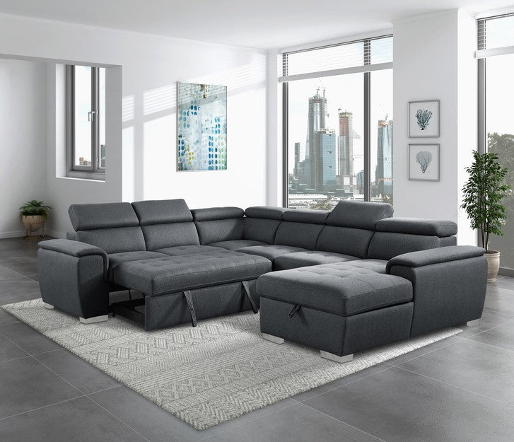 Berel 4 Pc Sectional - Charcoal Chenille