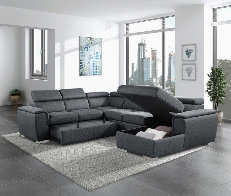 Berel 4 Pc Sectional - Charcoal Chenille