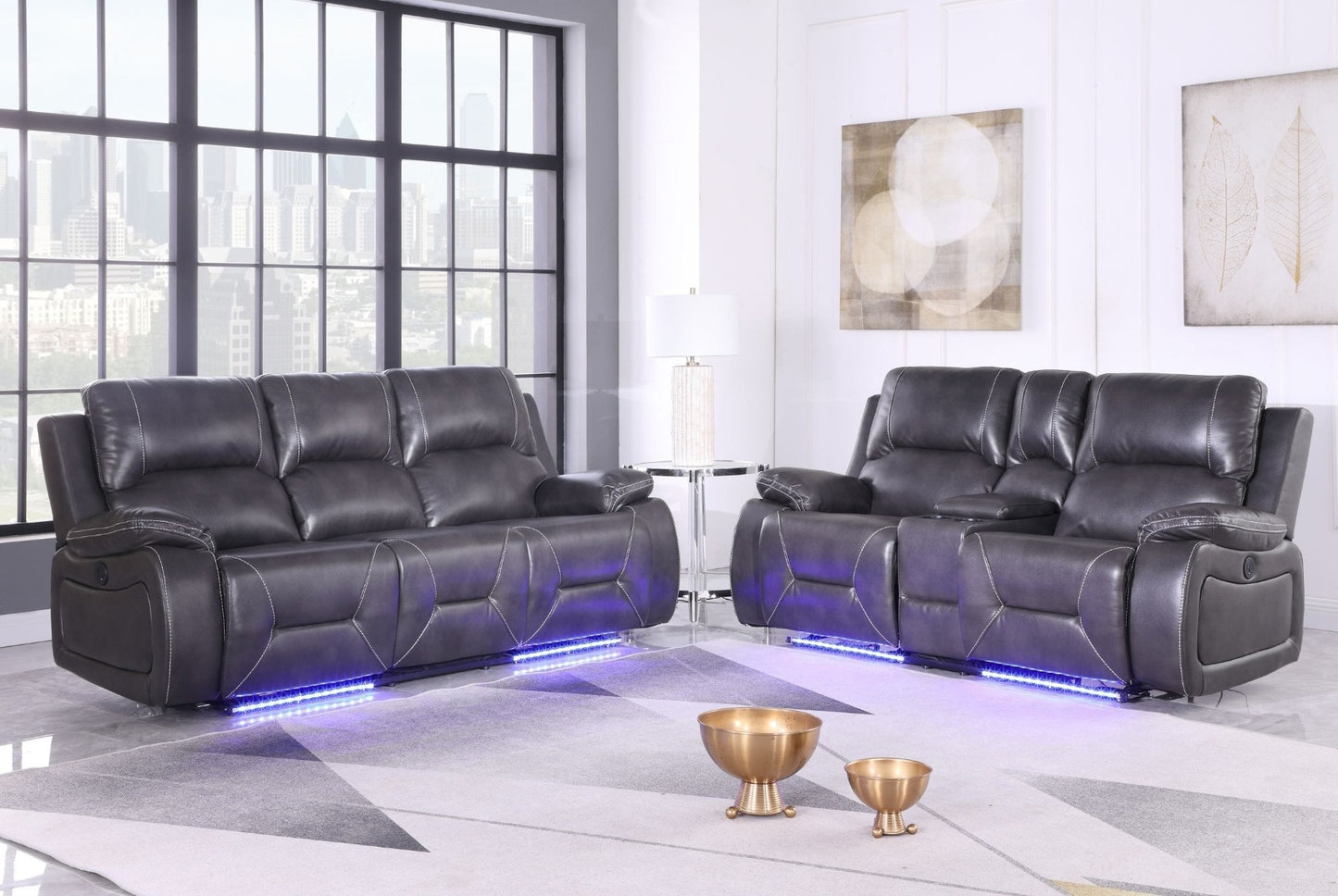 Global United 9422 Novara Sofa & Loveseat - Gray Leather