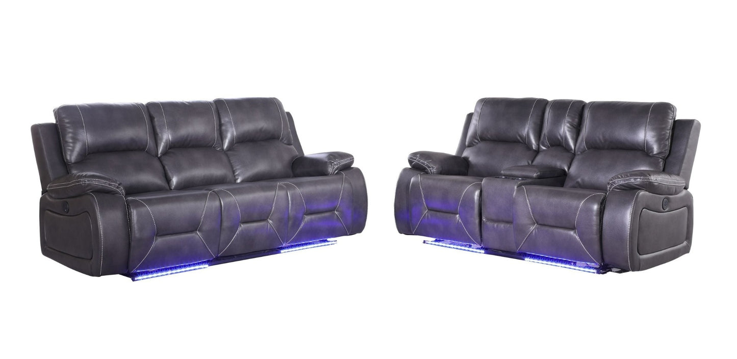 Global United 9422 Novara Sofa & Loveseat - Gray Leather