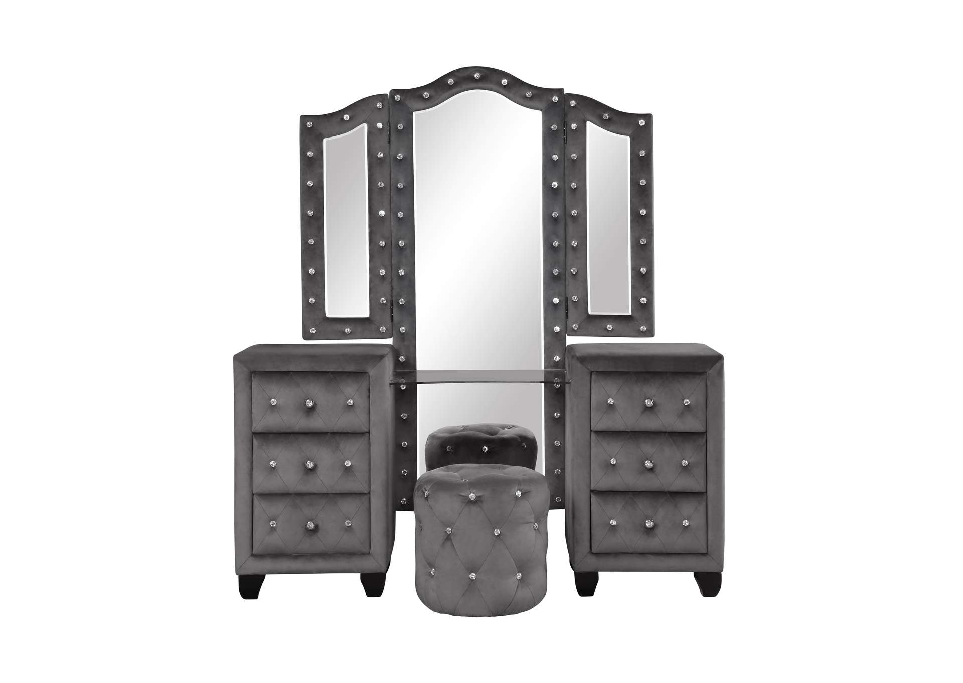 grey velvet dresser Sophia Vanity Set Gray
