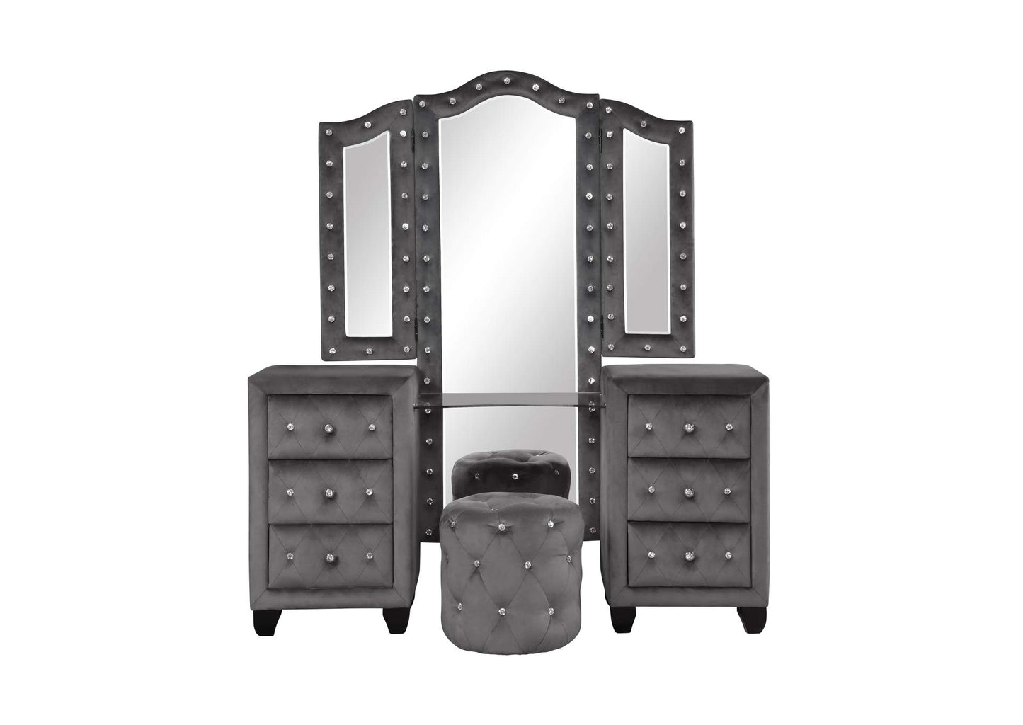 Juego de tocador de 3 piezas de terciopelo gris Sophia