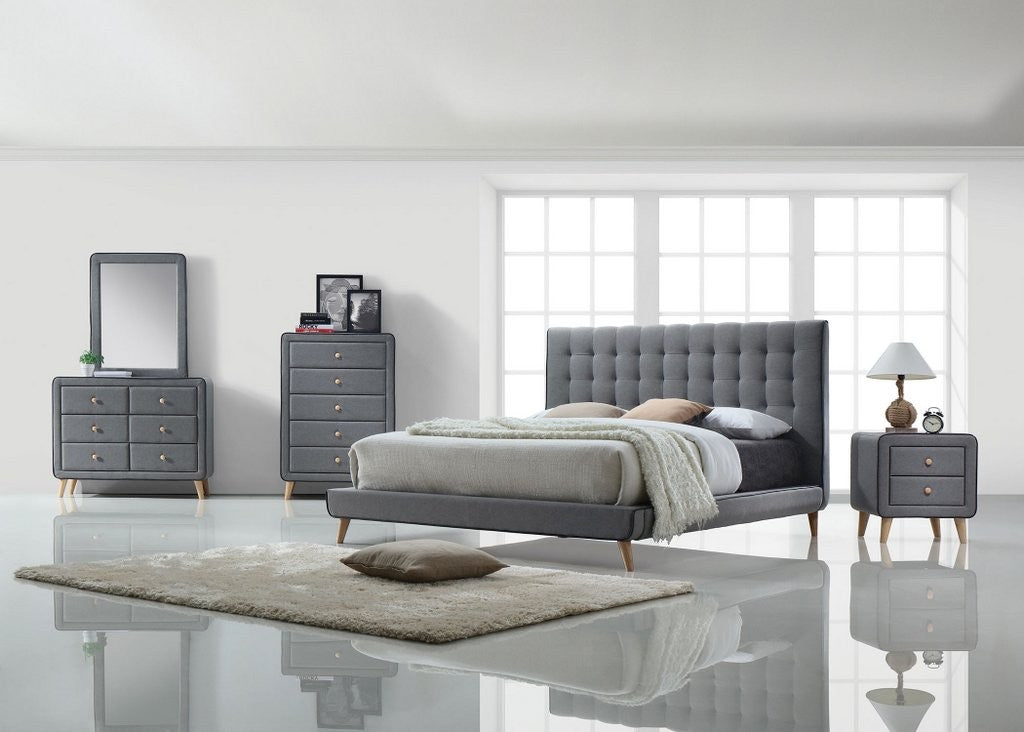 Valda 4 Pc Bedroom Collection - Gray Upholstery