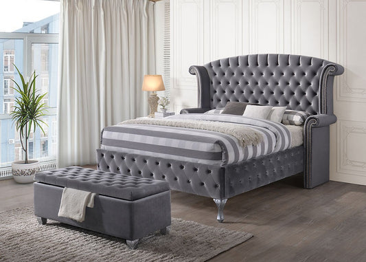 Rebekah Wingback Bed 25820Q ~ Gray Fabric