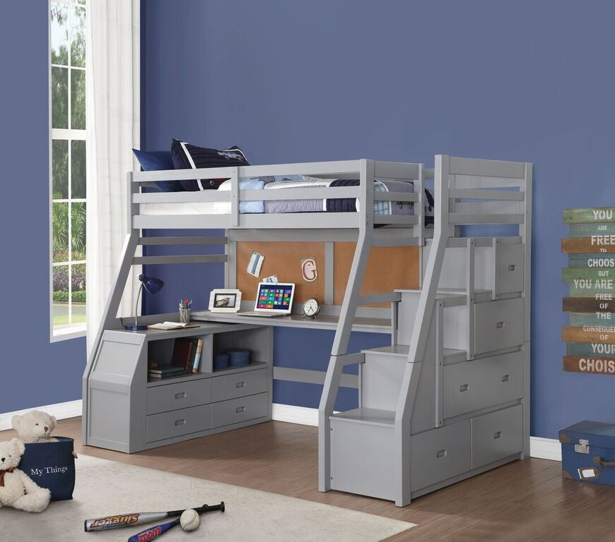 37445 Jason II Loft Bed + Storage Ladder - Gray Finish
