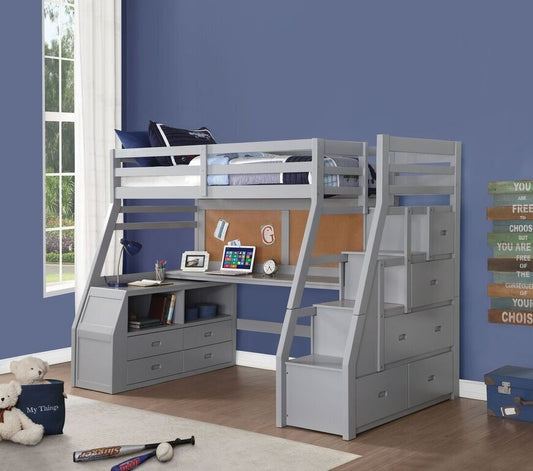 37445 Jason II Loft Bed + Storage Ladder - Gray Finish