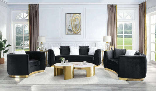 Achelle Curved Silhouette Sofa by Acme Furniture - Black Velvet