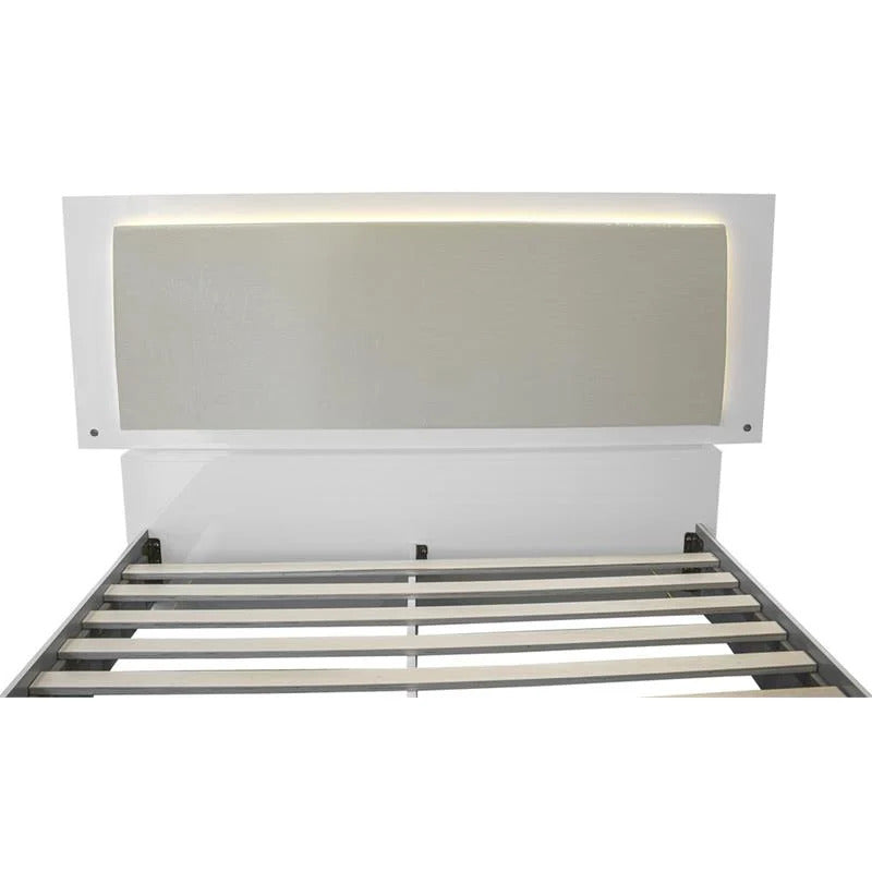 Athen White Lacquer Modern Bedroom Set Led Lighting