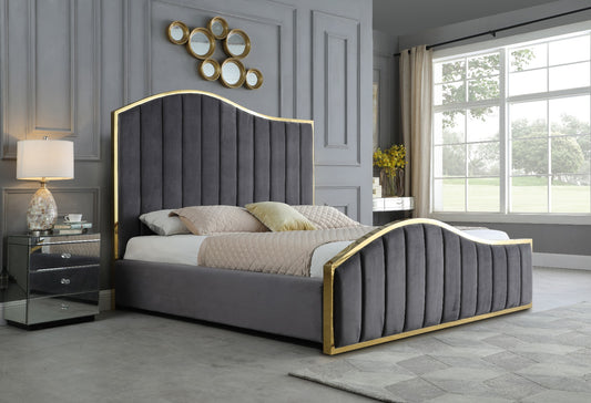 Tustin Platform Bed - Gold Accents - Gray or Beige