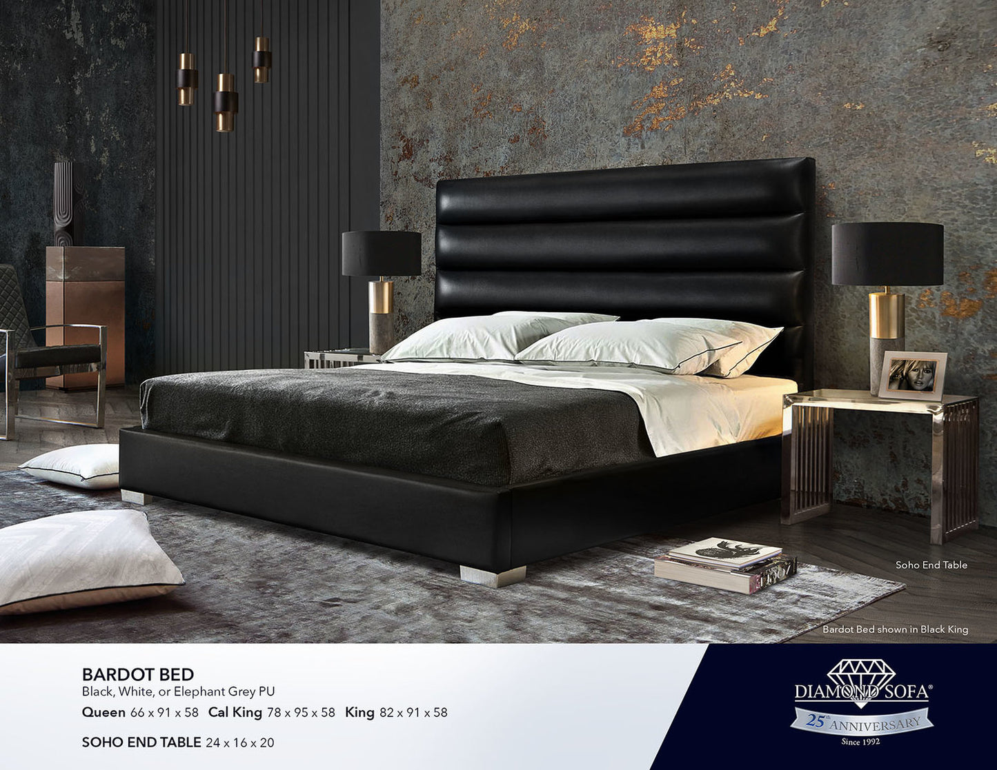 Bardot Low Profile Bed by Diamond Sofa - 3 Quintessential Colors