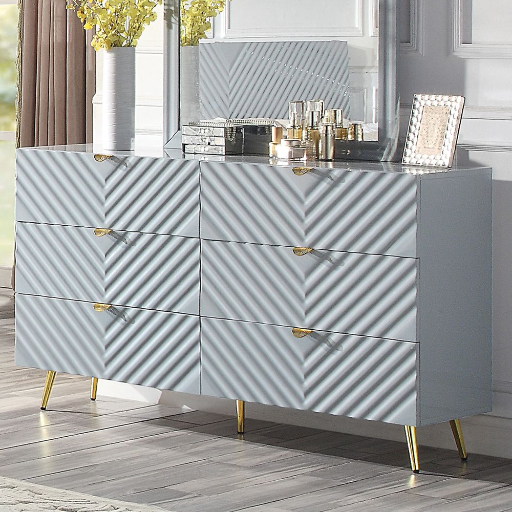 grey gloss dresser Ives 6-drawer Dresser Cabinet Grey High Gloss 224973