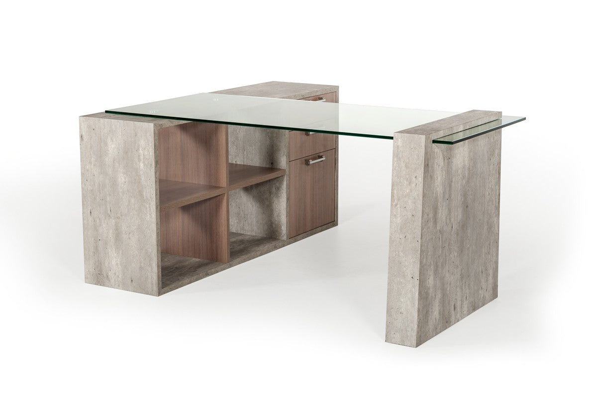 Nova Domus Boston Modern Glass & Faux Concrete Desk