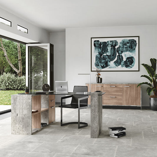 Nova Domus Boston Modern Glass & Faux Concrete Desk