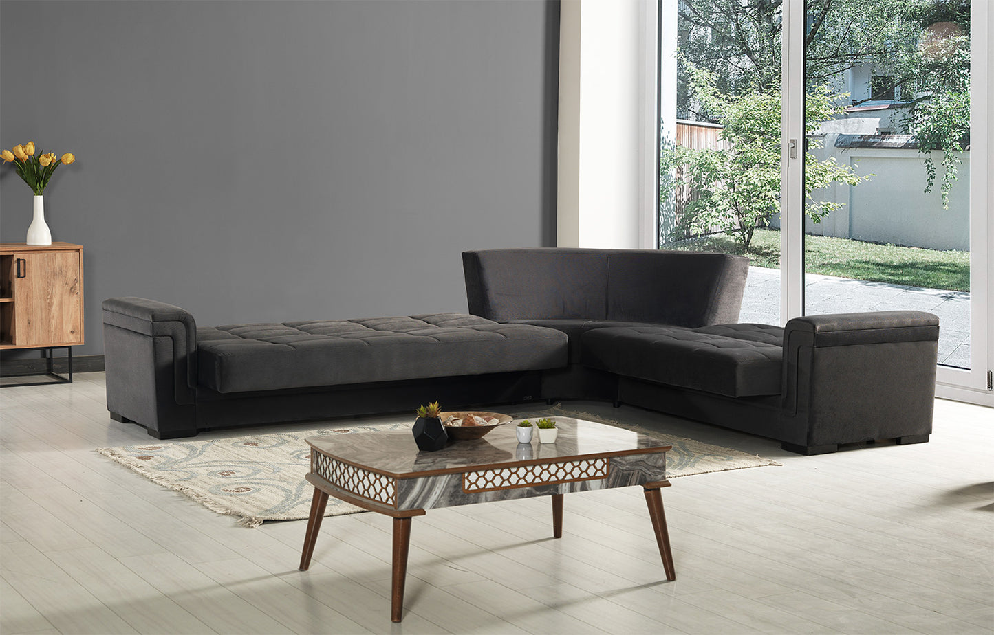 Bravo Graphite Gray Convertible Sectional