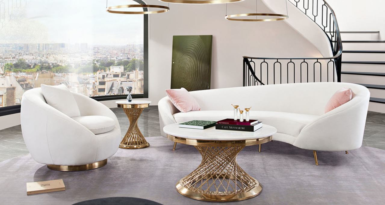 Celine Cream Velvet Curved Sofa - Stainless Steel Leg