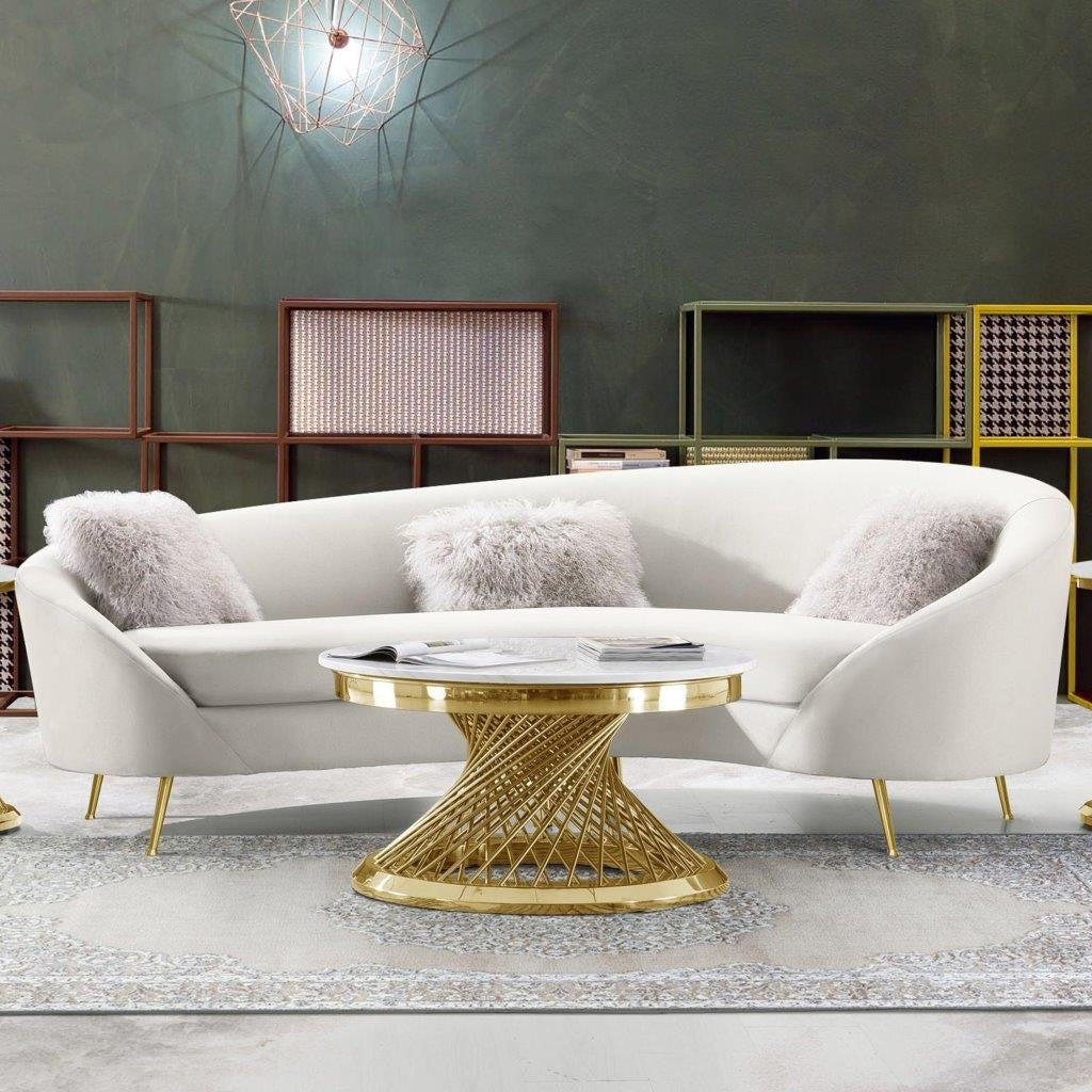 Celine Cream Velvet Curved Sofa - Stainless Steel Leg