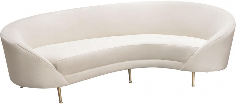 Celine Cream Velvet Curved Sofa - Stainless Steel Leg