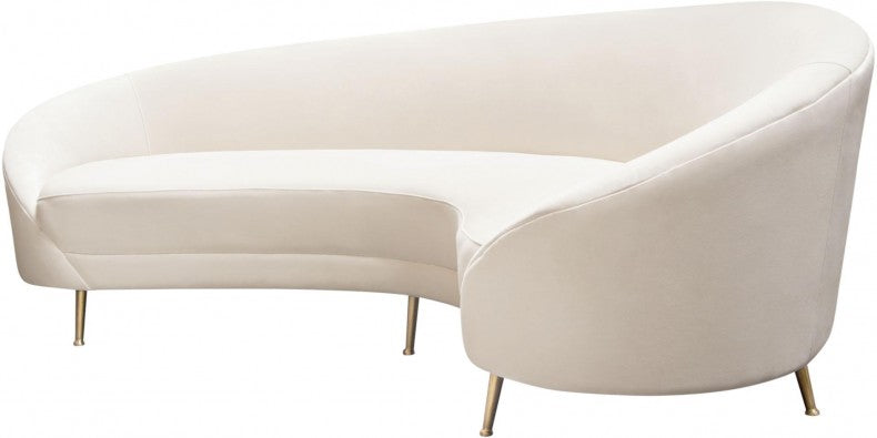 Celine Cream Velvet Curved Sofa - Stainless Steel Leg
