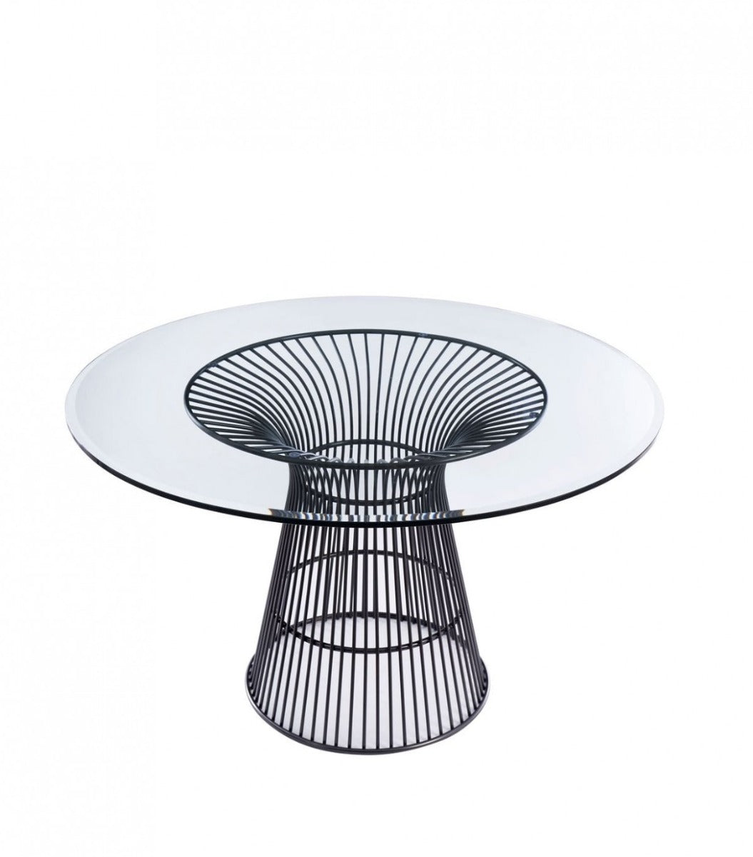 Juego de comedor Chandler moderno redondo de vidrio y acero inoxidable negro