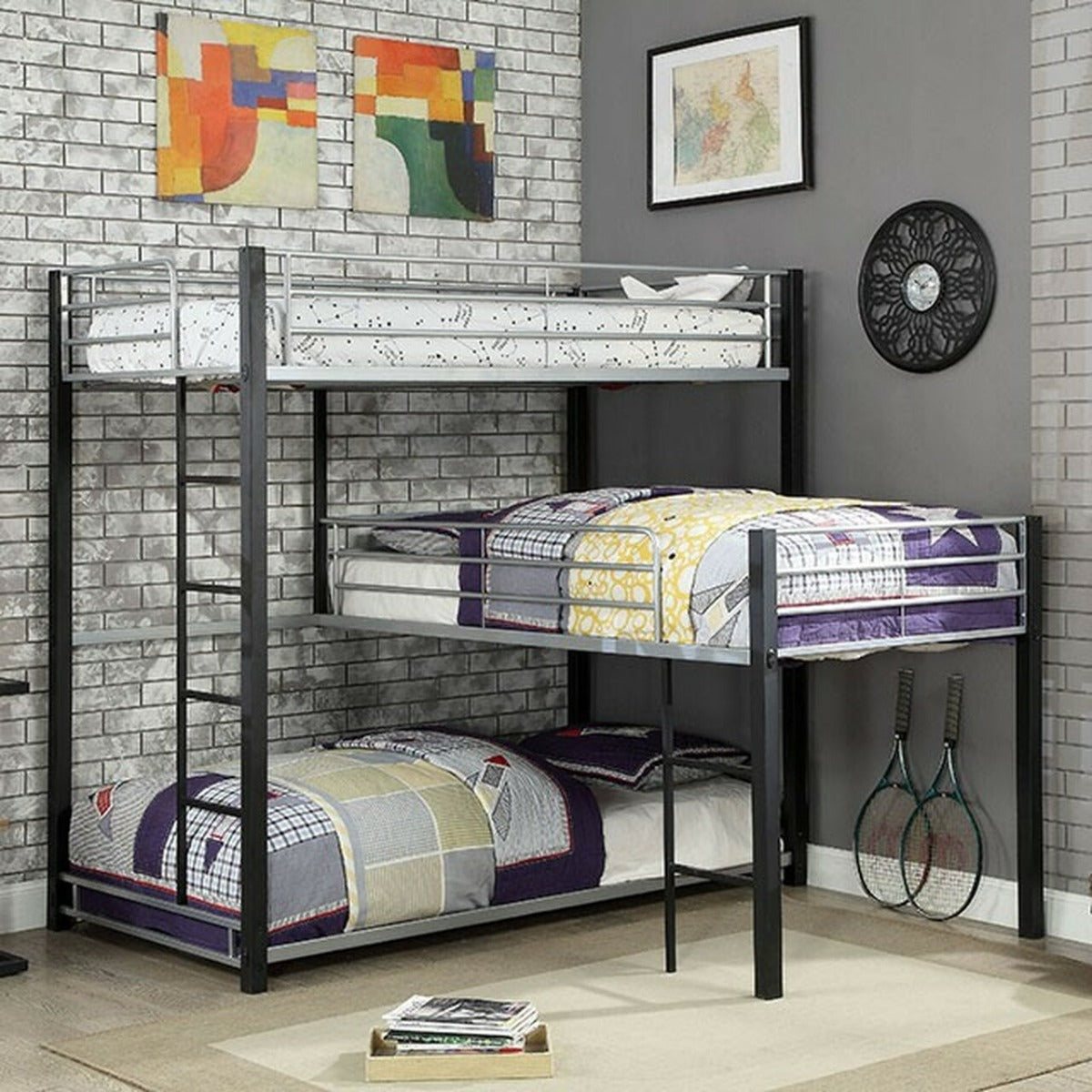 Aubrey Twin Triple Decker Bunk Bed - Metal Construction
