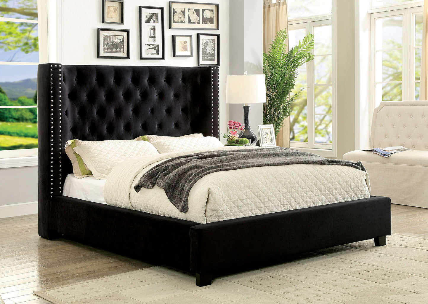 Cayla Upholstered Bed - Grey or Black