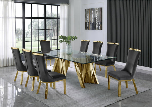 Colección de comedor Helicon - Base de acero inoxidable dorado - 2 colores de silla
