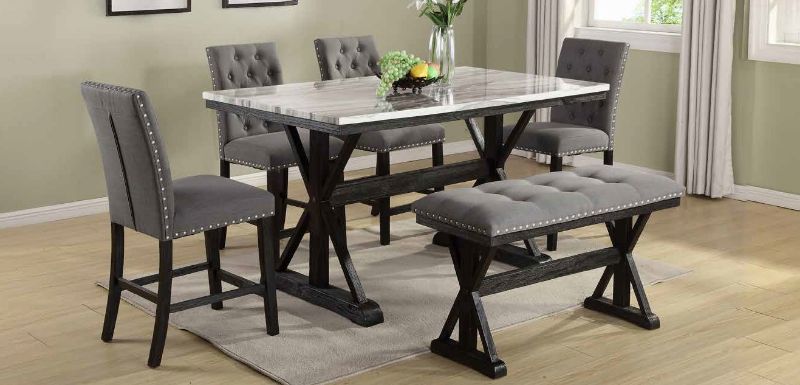 Colección de comedor Chino de 6 piezas - Sillas de lino gris o beige