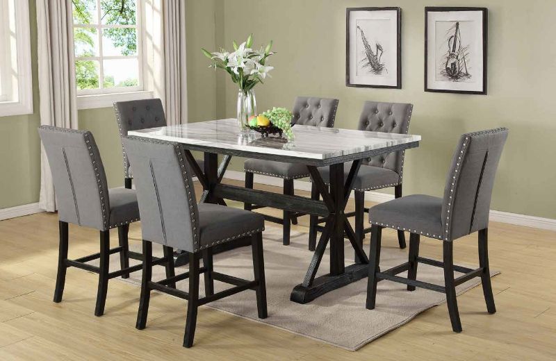 Colección de comedor Chino de 6 piezas - Sillas de lino gris o beige