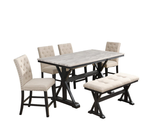 Chino 6 Pc Dining Set - Beige Linen Chairs