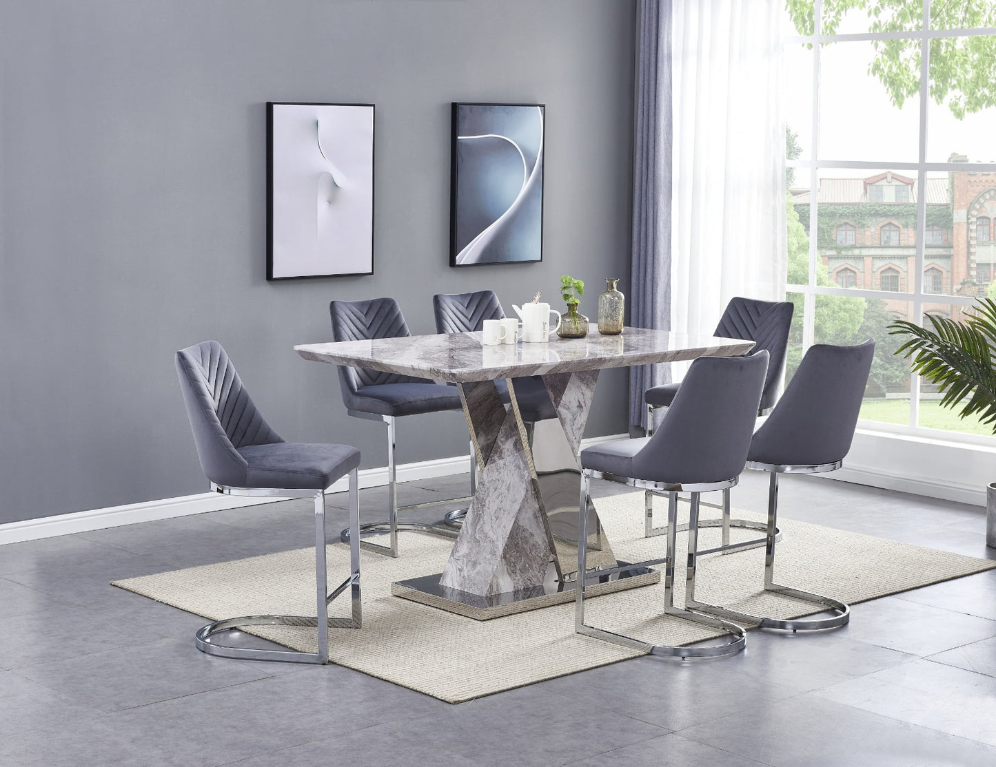 Manta 7 Pc Dining Collection - Gray or White Chairs