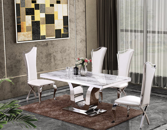 Olympus Marble Top Dining Collection - 3 Chair Colors