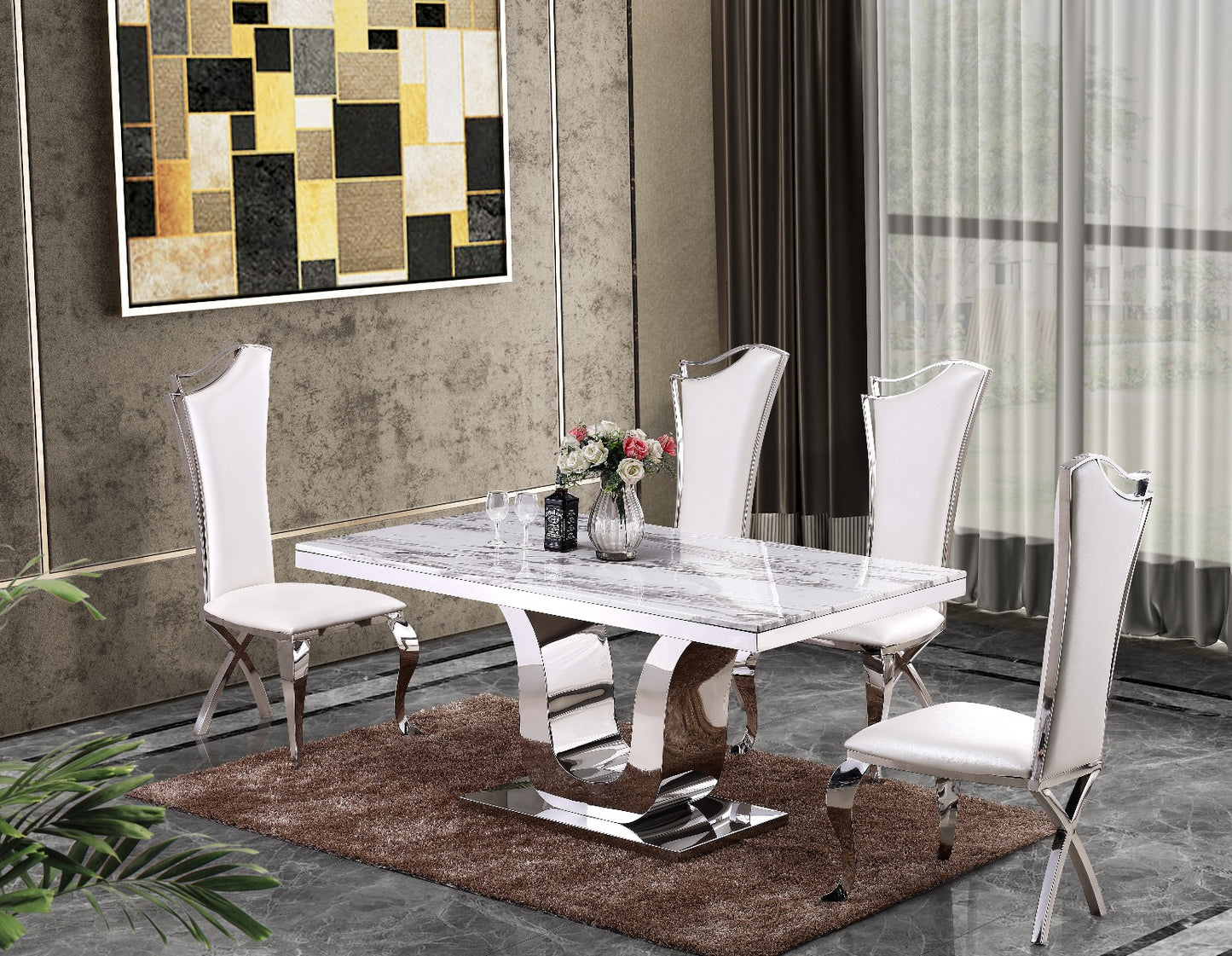 D14 Marble Top Dining Collection - 4 Chair Colors